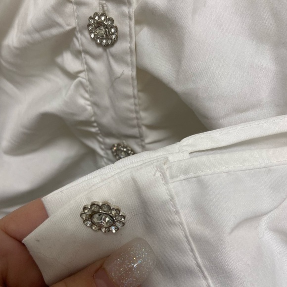 Indigo Rose white business button down top w crystal buttons blingy size large - Picture 4 of 6